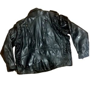 🌞 Diamond + Plate black Buffalo Leather Moto Biker Jacket removable lining 3XL